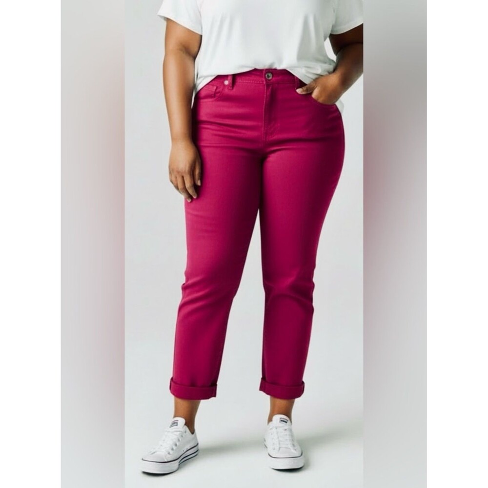 Kut from the Kloth High Rise Ankle Crop Jeans in Raspberry Stretch Jeans NWT 18W